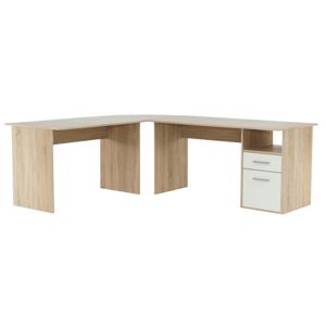 KONDELA Rohový PC stôl, dub sonoma/biela, MAURUS NEW MA11