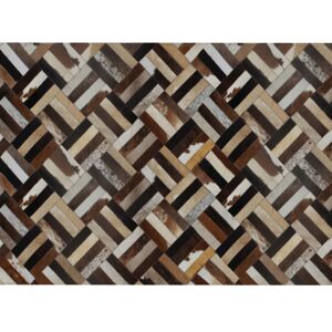 KONDELA Luxusný kožený koberec, hnedá/čierna/béžová, patchwork, 170x240 , KOŽA TYP 2