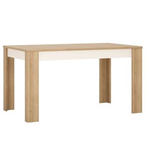 KONDELA Jedálenský stôl LYOT03, rozkladací, dub riviera/biela s extra vysokým leskom, 140-180x85 cm, LEONARDO