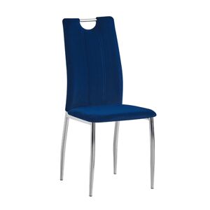 KONDELA Jedálenská stolička, modrá Velvet látka/chróm, OLIVA NEW