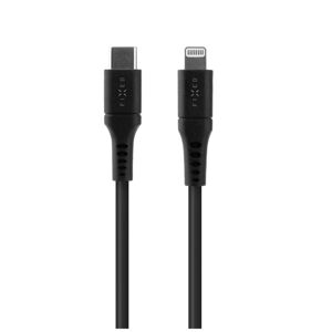Krátký nabíjecí a datový Liquid silicone kabel FIXED s konektory USB-C/Lightning a podporou PD, 0.5m, MFI, černý