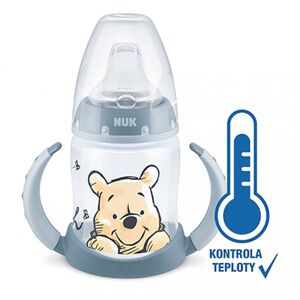 Dojčenská fľaša na učenie NUK Medvedík Pú s kontrolou teploty 150 ml sivá
