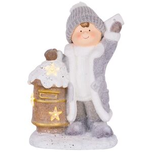 Dekorácia MagicHome Vianoce, Chlapček so schránkou, 1 LED, 3xAA, keramika, 33x23x45 cm