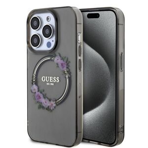 Guess PC/TPU Flowers Ring Glossy Logo MagSafe Zadní Kryt pro iPhone 13 Pro Max Black