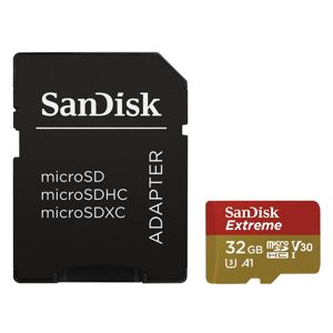 HAMA 173417 SANDISK EXTREME MICRO SDHC 32 GB 100 MB/S A1 CLASS 10 UHS-I V30, ADAPTER, AKCNE KAMERY