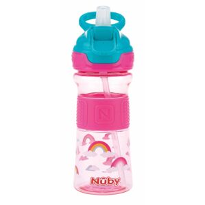 NUBY Fľaša športová s mäkkou sklopiteľnou slamkou 360 ml, ružová, 3+