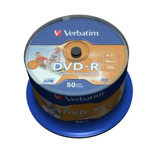 DVD-R Verbatim 4,7 GB (120min) 16x WIDE Printable 50-cake NON-ID